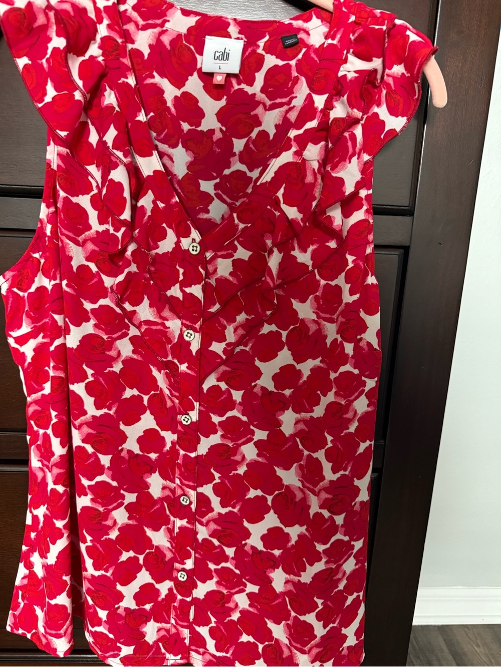 CAbi Red and White Floral Sleeveless Blouse